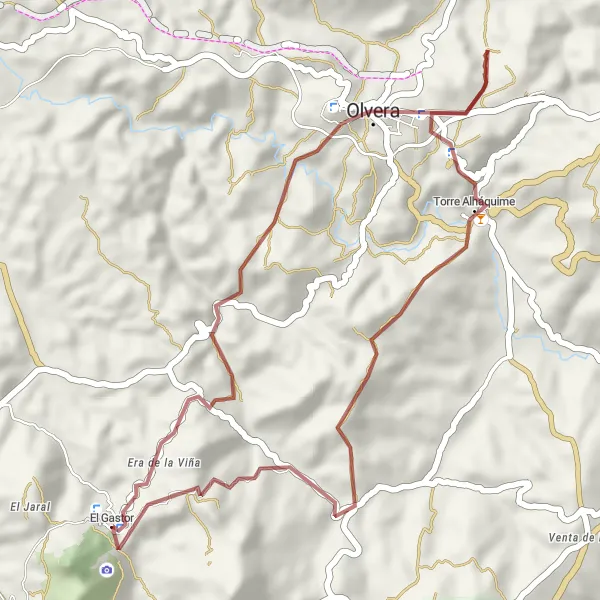 Miniaturní mapa "Gravel route around El Gastor" inspirace pro cyklisty v oblasti Andalucía, Spain. Vytvořeno pomocí plánovače tras Tarmacs.app