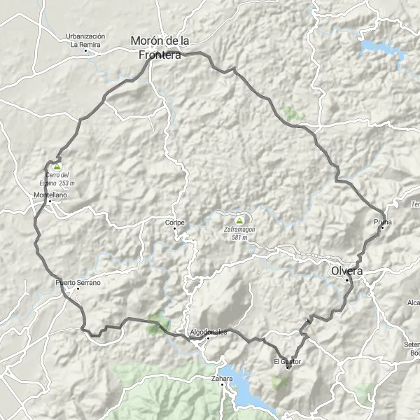 Miniaturní mapa "Cesta na kole kolem El Gastor" inspirace pro cyklisty v oblasti Andalucía, Spain. Vytvořeno pomocí plánovače tras Tarmacs.app