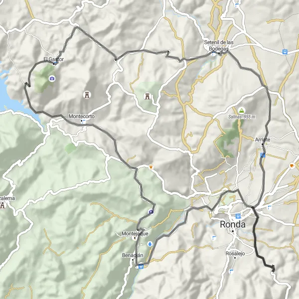 Miniaturní mapa "Krásy El Gastor a okolí na kole" inspirace pro cyklisty v oblasti Andalucía, Spain. Vytvořeno pomocí plánovače tras Tarmacs.app