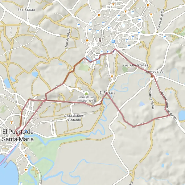 Miniature de la carte de l'inspiration cycliste "Randonnée dans la Sierra de San Cristóbal" dans la Andalucía, Spain. Générée par le planificateur d'itinéraire cycliste Tarmacs.app