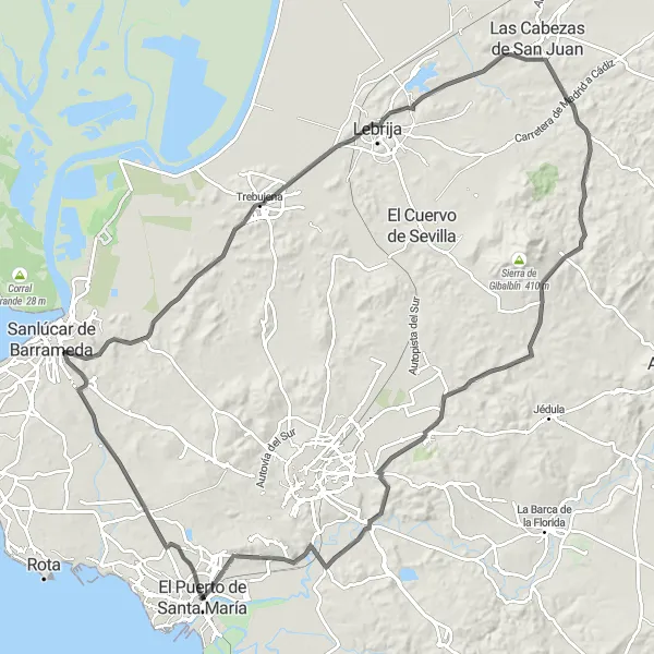 Miniatura mapy "Trasa rowerowa Road - 134 km" - trasy rowerowej w Andalucía, Spain. Wygenerowane przez planer tras rowerowych Tarmacs.app