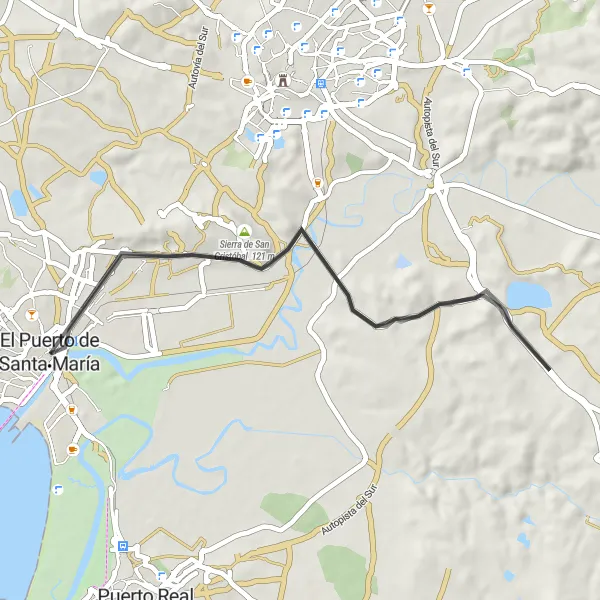 Karten-Miniaturansicht der Radinspiration "Die Straßen der Sierra de San Cristóbal" in Andalucía, Spain. Erstellt vom Tarmacs.app-Routenplaner für Radtouren