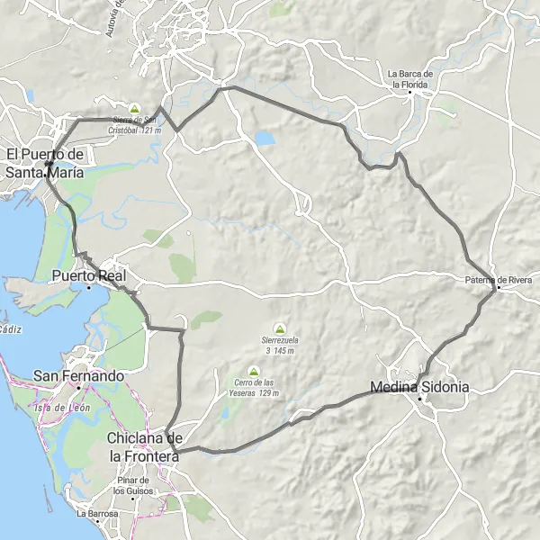 Karten-Miniaturansicht der Radinspiration "Herausforderung Sierra de San Cristóbal" in Andalucía, Spain. Erstellt vom Tarmacs.app-Routenplaner für Radtouren