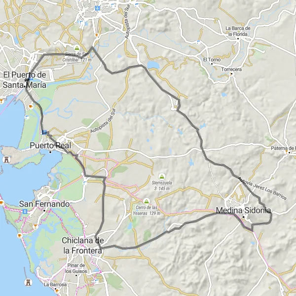 Miniatura mapy "Wycieczka szlakiem Mirador de La Algaida" - trasy rowerowej w Andalucía, Spain. Wygenerowane przez planer tras rowerowych Tarmacs.app