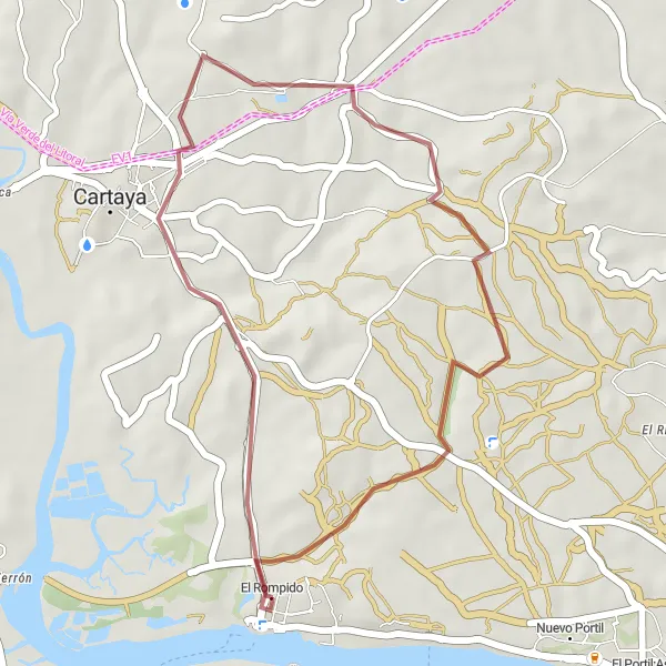 Miniaturní mapa "Gravelová trasa Cartaya - El Rompido" inspirace pro cyklisty v oblasti Andalucía, Spain. Vytvořeno pomocí plánovače tras Tarmacs.app