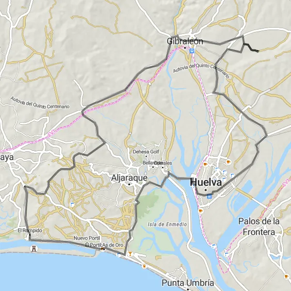 Miniaturní mapa "Cyklistická trasa kolem El Rompido" inspirace pro cyklisty v oblasti Andalucía, Spain. Vytvořeno pomocí plánovače tras Tarmacs.app