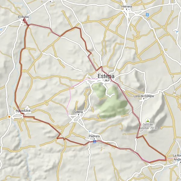 Karten-Miniaturansicht der Radinspiration "Ruhige Gravel-Tour nach Estepa" in Andalucía, Spain. Erstellt vom Tarmacs.app-Routenplaner für Radtouren