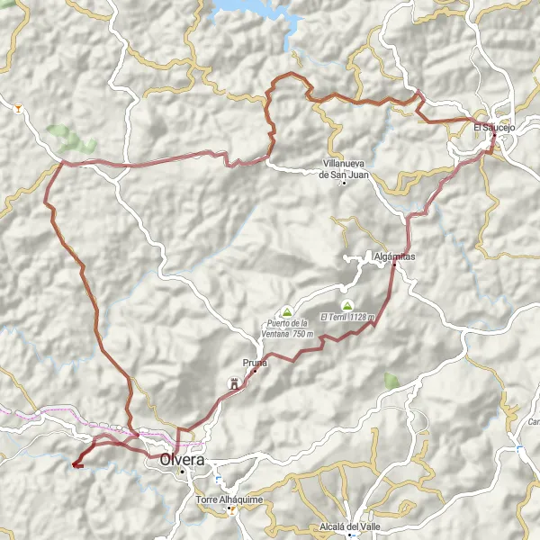 Miniaturní mapa "Trasa Gravel Algámitas-Olvera-Mirador del Duque" inspirace pro cyklisty v oblasti Andalucía, Spain. Vytvořeno pomocí plánovače tras Tarmacs.app
