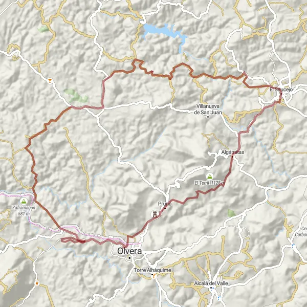 Miniatura della mappa di ispirazione al ciclismo "Da El Saucejo a Mirador del Duque (alternativa)" nella regione di Andalucía, Spain. Generata da Tarmacs.app, pianificatore di rotte ciclistiche