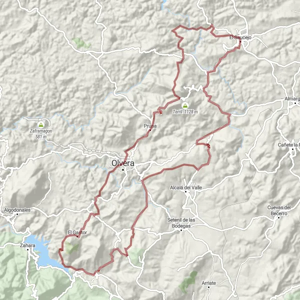 Miniatua del mapa de inspiración ciclista "Aventura en Grava por la Sierra" en Andalucía, Spain. Generado por Tarmacs.app planificador de rutas ciclistas