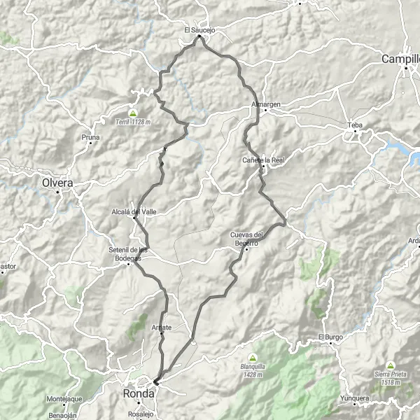 Miniatuurkaart van de fietsinspiratie "Wegroute van El Saucejo naar Algámitas" in Andalucía, Spain. Gemaakt door de Tarmacs.app fietsrouteplanner