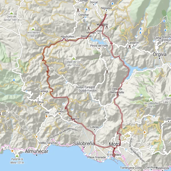 Miniaturní mapa "Gravel cyklotrasa kolem El Varadera" inspirace pro cyklisty v oblasti Andalucía, Spain. Vytvořeno pomocí plánovače tras Tarmacs.app