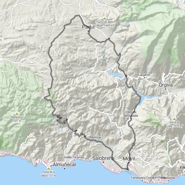Miniaturní mapa "Road cyklotrasa kolem El Varadera" inspirace pro cyklisty v oblasti Andalucía, Spain. Vytvořeno pomocí plánovače tras Tarmacs.app