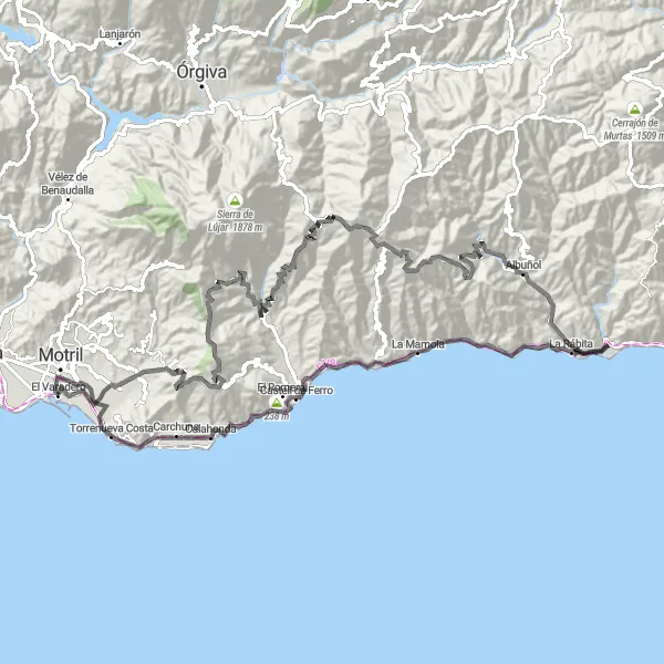 Miniaturní mapa "Cyklistická cesta kolem El Varadero" inspirace pro cyklisty v oblasti Andalucía, Spain. Vytvořeno pomocí plánovače tras Tarmacs.app