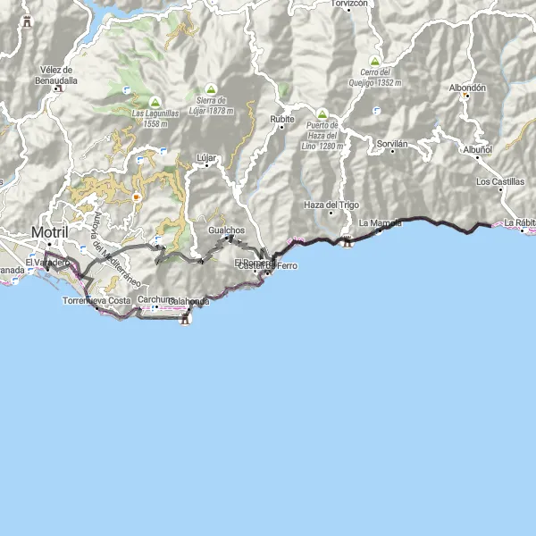 Miniaturní mapa "Kruhová cyklotrasa s výhledy kolem El Varadero" inspirace pro cyklisty v oblasti Andalucía, Spain. Vytvořeno pomocí plánovače tras Tarmacs.app