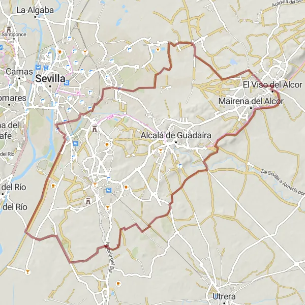 Miniature de la carte de l'inspiration cycliste "Parcours pittoresque de Bellavista-La Palmera" dans la Andalucía, Spain. Générée par le planificateur d'itinéraire cycliste Tarmacs.app