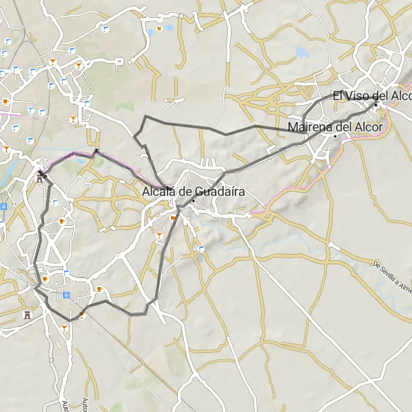 Miniatuurkaart van de fietsinspiratie "Ruta por Alcalá de Guadaíra y Dos Hermanas" in Andalucía, Spain. Gemaakt door de Tarmacs.app fietsrouteplanner