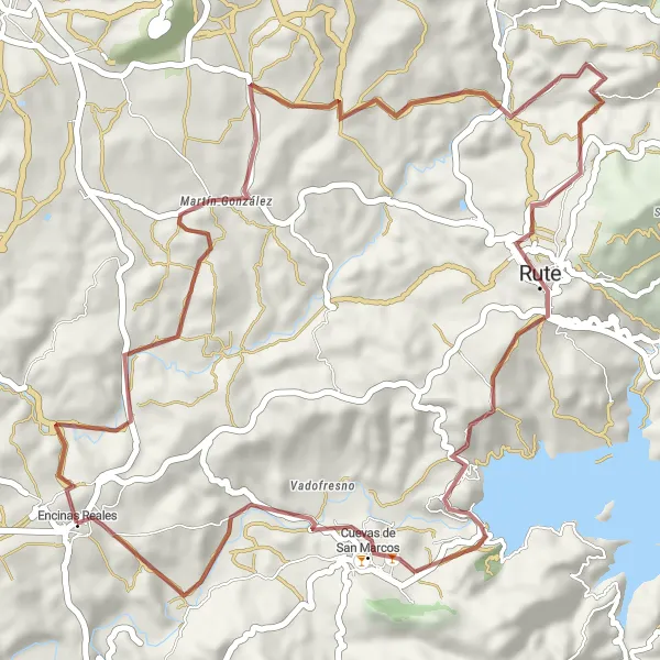Miniatuurkaart van de fietsinspiratie "Gravelroute naar Cuevas de San Marcos" in Andalucía, Spain. Gemaakt door de Tarmacs.app fietsrouteplanner