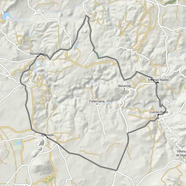 Map miniature of "Cuevas Bajas Loop" cycling inspiration in Andalucía, Spain. Generated by Tarmacs.app cycling route planner