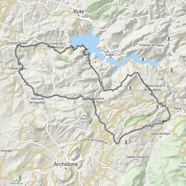 Miniatuurkaart van de fietsinspiratie "Historische tocht naar Cuevas Bajas" in Andalucía, Spain. Gemaakt door de Tarmacs.app fietsrouteplanner