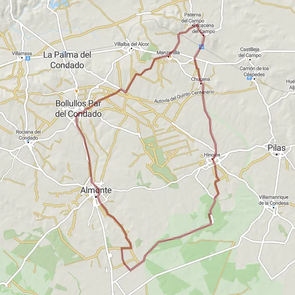 Miniatuurkaart van de fietsinspiratie "De Gravelroute van Escacena del Campo naar Manzanilla" in Andalucía, Spain. Gemaakt door de Tarmacs.app fietsrouteplanner