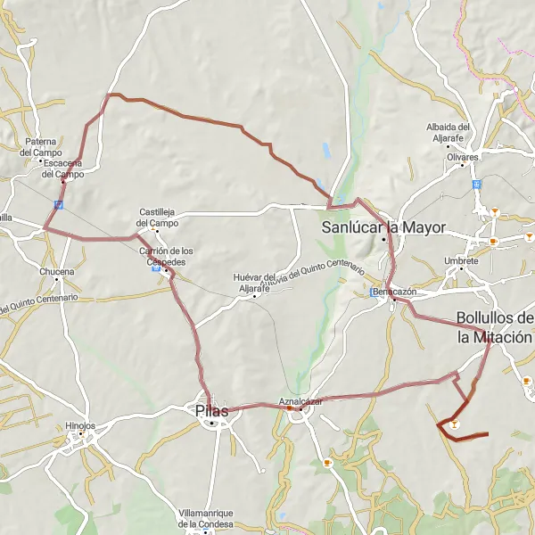 Miniatuurkaart van de fietsinspiratie "De Gravelroute van Escacena del Campo naar Carrión de los Céspedes" in Andalucía, Spain. Gemaakt door de Tarmacs.app fietsrouteplanner