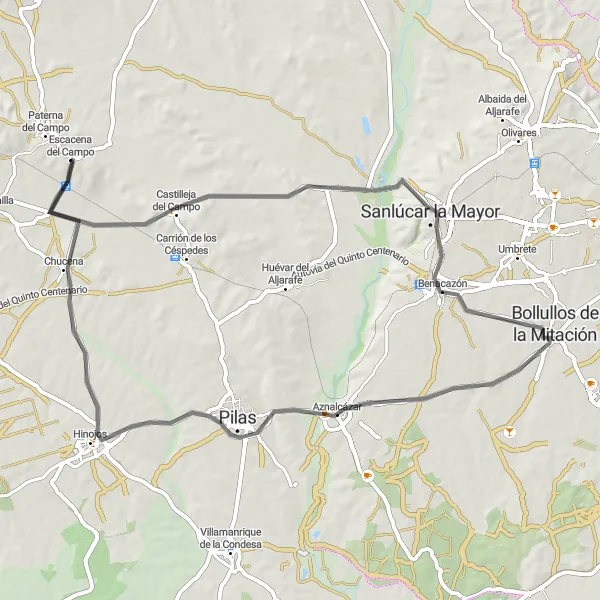 Miniatura mapy "Trasa rowerowa do Bollullos de la Mitación" - trasy rowerowej w Andalucía, Spain. Wygenerowane przez planer tras rowerowych Tarmacs.app