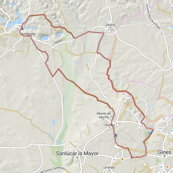Miniature de la carte de l'inspiration cycliste "Route d'Olivares" dans la Andalucía, Spain. Générée par le planificateur d'itinéraire cycliste Tarmacs.app