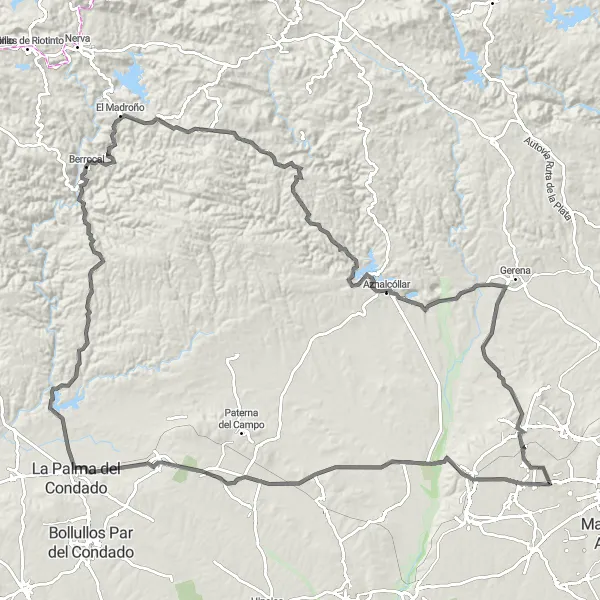 Miniature de la carte de l'inspiration cycliste "Défi en Route à travers l'Andalousie" dans la Andalucía, Spain. Générée par le planificateur d'itinéraire cycliste Tarmacs.app