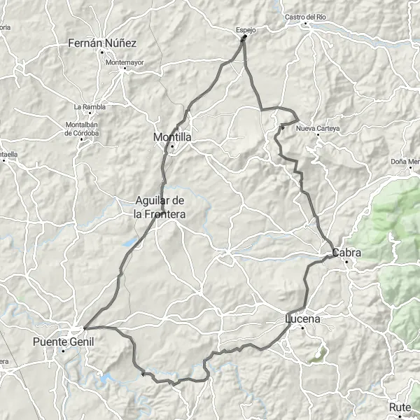 Miniature de la carte de l'inspiration cycliste "Route des châteaux" dans la Andalucía, Spain. Générée par le planificateur d'itinéraire cycliste Tarmacs.app