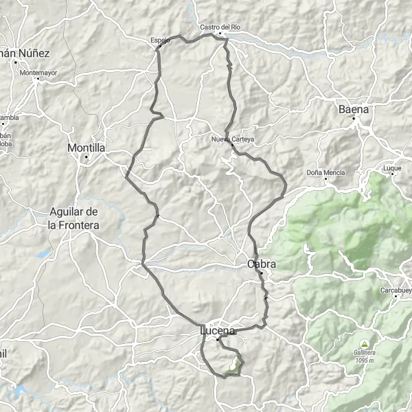 Miniature de la carte de l'inspiration cycliste "Route des Châteaux de la Campagne Andalouse" dans la Andalucía, Spain. Générée par le planificateur d'itinéraire cycliste Tarmacs.app