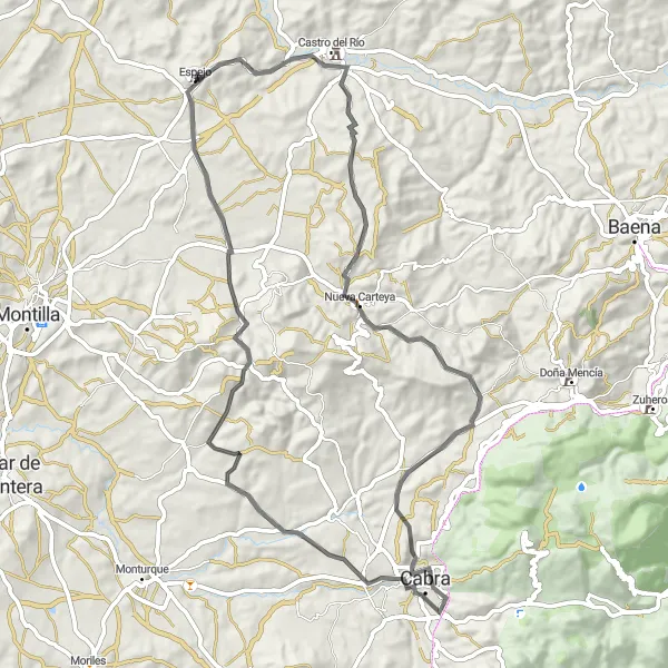 Map miniature of "Espejo Countryside Adventure" cycling inspiration in Andalucía, Spain. Generated by Tarmacs.app cycling route planner