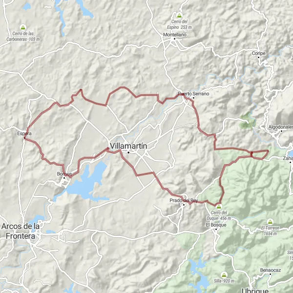 Karten-Miniaturansicht der Radinspiration "Rundtour von Espera nach Prado del Rey" in Andalucía, Spain. Erstellt vom Tarmacs.app-Routenplaner für Radtouren