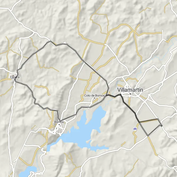 Map miniature of "Espera Road Loop" cycling inspiration in Andalucía, Spain. Generated by Tarmacs.app cycling route planner