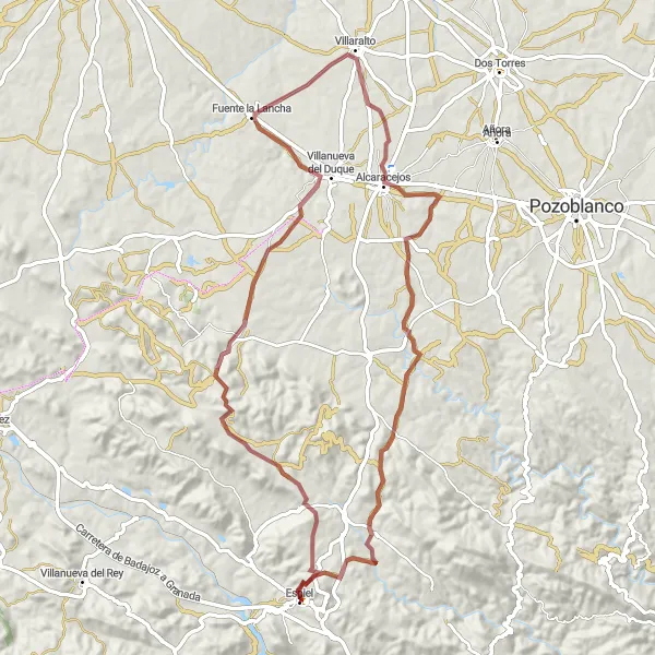Miniatua del mapa de inspiración ciclista "Ruta de Grava a Villanueva del Duque" en Andalucía, Spain. Generado por Tarmacs.app planificador de rutas ciclistas