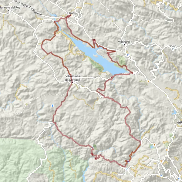 Miniaturní mapa "Gravel cyklotrasa od Espielu ke krásám Andalucie" inspirace pro cyklisty v oblasti Andalucía, Spain. Vytvořeno pomocí plánovače tras Tarmacs.app