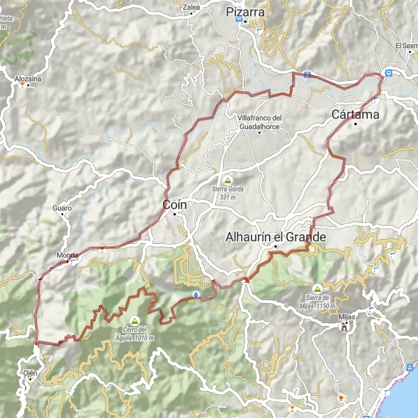 Miniaturní mapa "Gravel Ruta k Monda a zpět" inspirace pro cyklisty v oblasti Andalucía, Spain. Vytvořeno pomocí plánovače tras Tarmacs.app