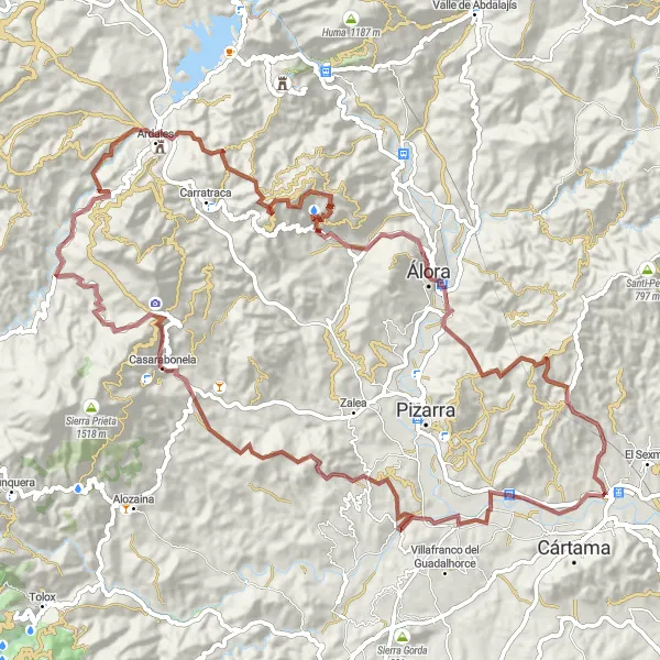 Map miniature of "Cerralba Gravel Challenge - Casarabonela, Ardales, Estación de Cártama" cycling inspiration in Andalucía, Spain. Generated by Tarmacs.app cycling route planner