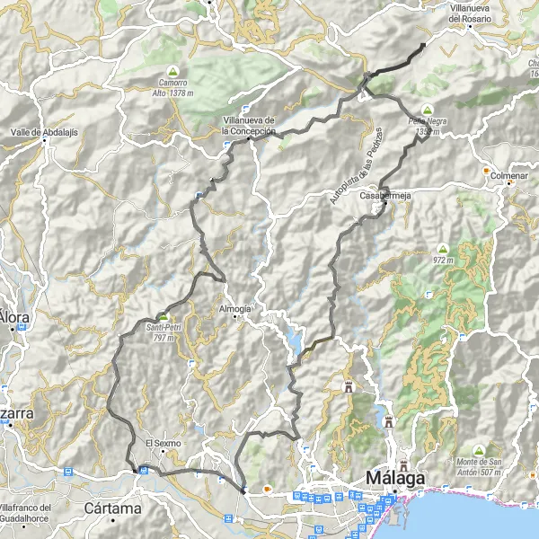 Karten-Miniaturansicht der Radinspiration "Auf den Spuren der Berge und Täler" in Andalucía, Spain. Erstellt vom Tarmacs.app-Routenplaner für Radtouren