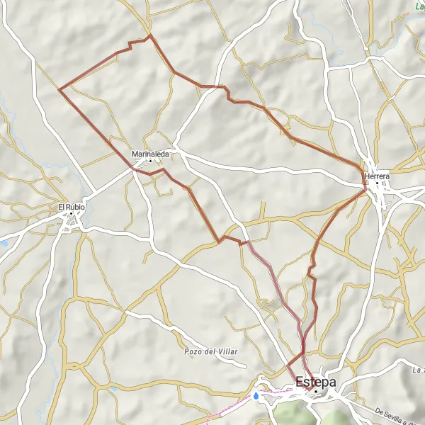 Miniature de la carte de l'inspiration cycliste "Le Circuit de Marinaleda" dans la Andalucía, Spain. Générée par le planificateur d'itinéraire cycliste Tarmacs.app