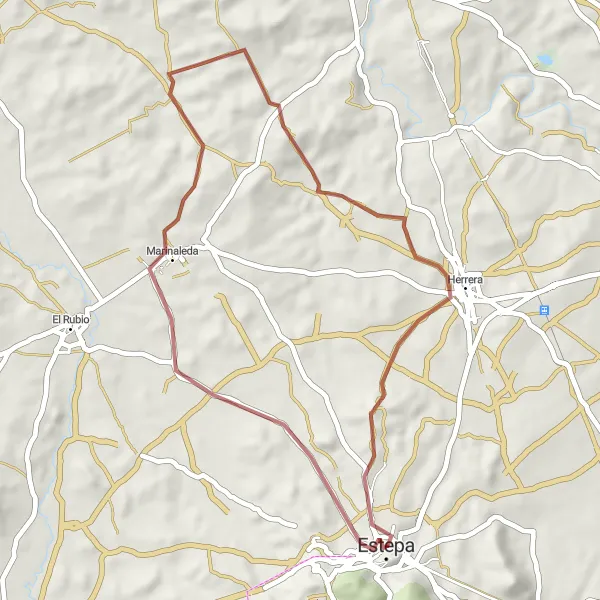 Miniatura mapy "Trasa przez Palacio de los Marqueses de Cerverales i Marinaleda" - trasy rowerowej w Andalucía, Spain. Wygenerowane przez planer tras rowerowych Tarmacs.app