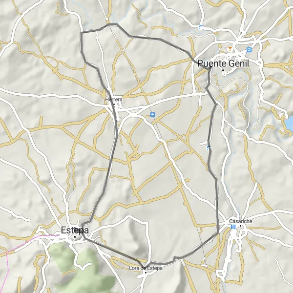 Map miniature of "Road Circular Route: Estepa to Lora de Estepa" cycling inspiration in Andalucía, Spain. Generated by Tarmacs.app cycling route planner