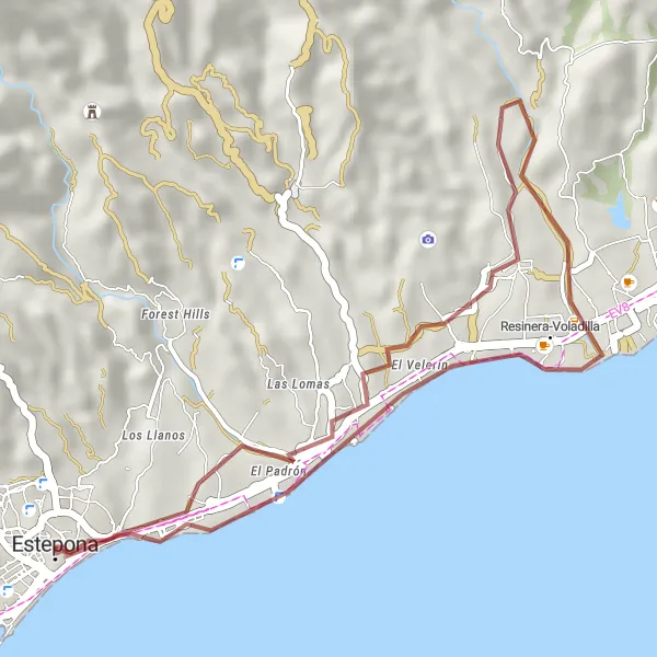 Miniatuurkaart van de fietsinspiratie "Rondrit van Castillo de Estepona" in Andalucía, Spain. Gemaakt door de Tarmacs.app fietsrouteplanner