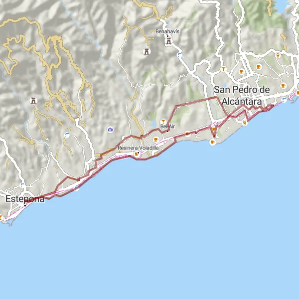 Map miniature of "Gravel Adventure near Estepona" cycling inspiration in Andalucía, Spain. Generated by Tarmacs.app cycling route planner