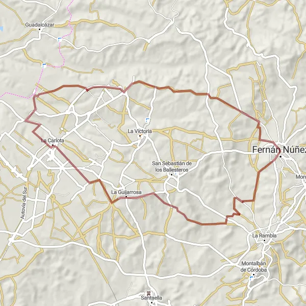 Miniatura della mappa di ispirazione al ciclismo "Gravel tra le Colline di Córdoba" nella regione di Andalucía, Spain. Generata da Tarmacs.app, pianificatore di rotte ciclistiche