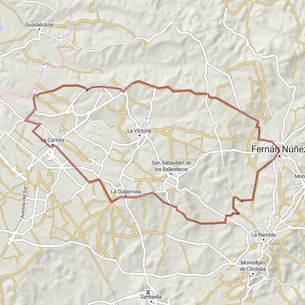 Map miniature of "Gravel Adventure to La Guijarrosa and Aldea Quintana" cycling inspiration in Andalucía, Spain. Generated by Tarmacs.app cycling route planner