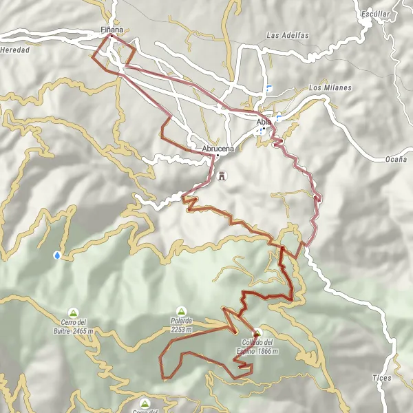 Miniaturní mapa "Gravelová cesta do Abruceny" inspirace pro cyklisty v oblasti Andalucía, Spain. Vytvořeno pomocí plánovače tras Tarmacs.app