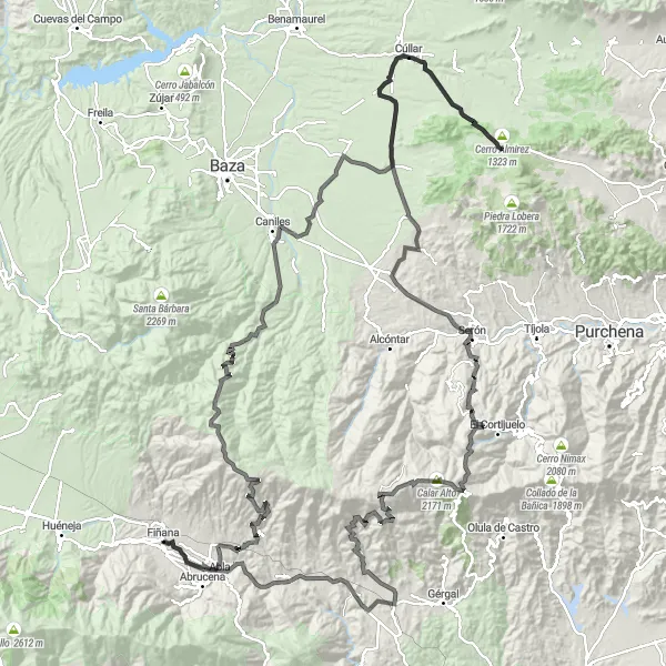 Miniaturní mapa "Výzva kolem Fiñany" inspirace pro cyklisty v oblasti Andalucía, Spain. Vytvořeno pomocí plánovače tras Tarmacs.app