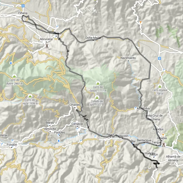 Miniatua del mapa de inspiración ciclista "Ruta de montaña en Fiñana" en Andalucía, Spain. Generado por Tarmacs.app planificador de rutas ciclistas