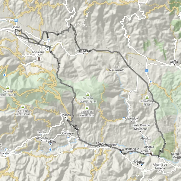 Miniature de la carte de l'inspiration cycliste "Boucle Escúllar-Íllar" dans la Andalucía, Spain. Générée par le planificateur d'itinéraire cycliste Tarmacs.app